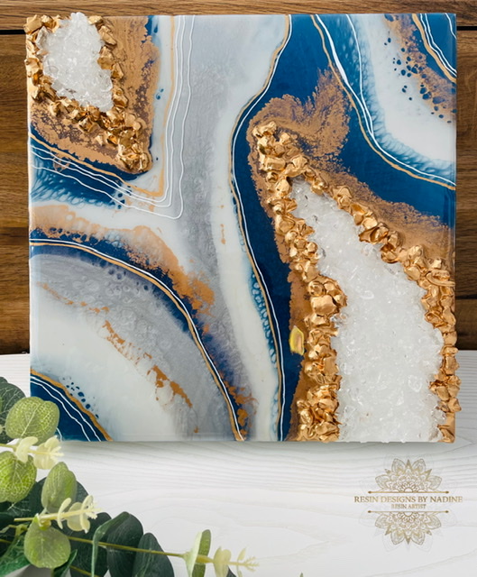 Blue And Copper Wall Art - Resin Designs By Nadine - Geode Art