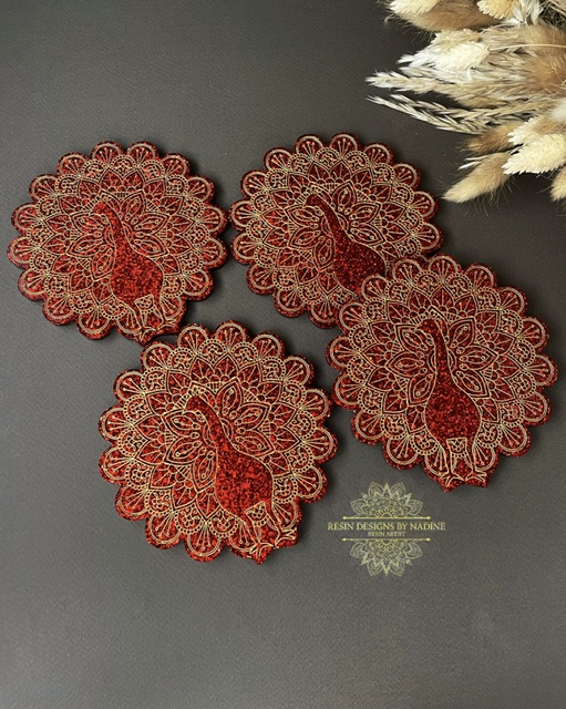 Red peacock coasters