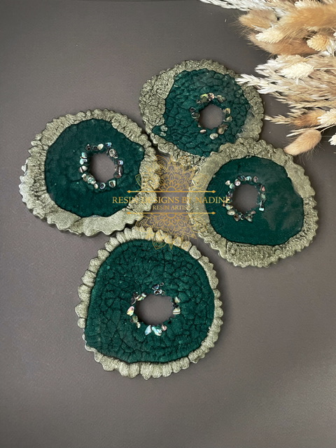 Green and gold geode coasters