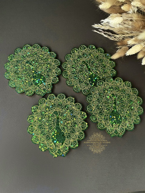 Green peacock coasters