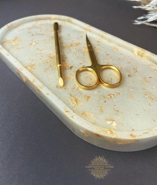 Gold resin nail tool tray