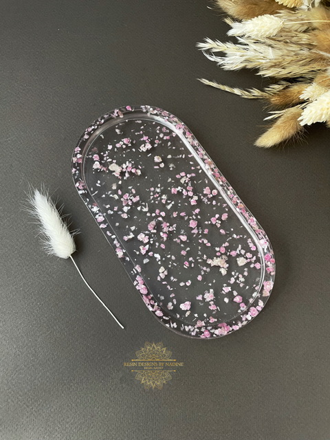Pink mineral flake oval tray