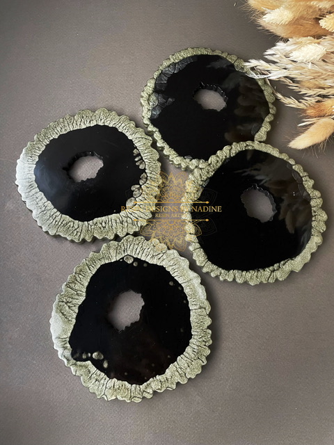 Black and gold geode coasters