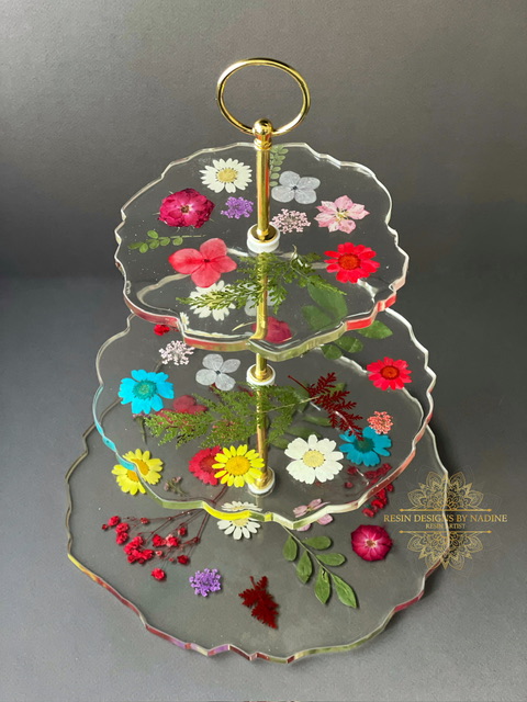 Three tier floral cake stand
